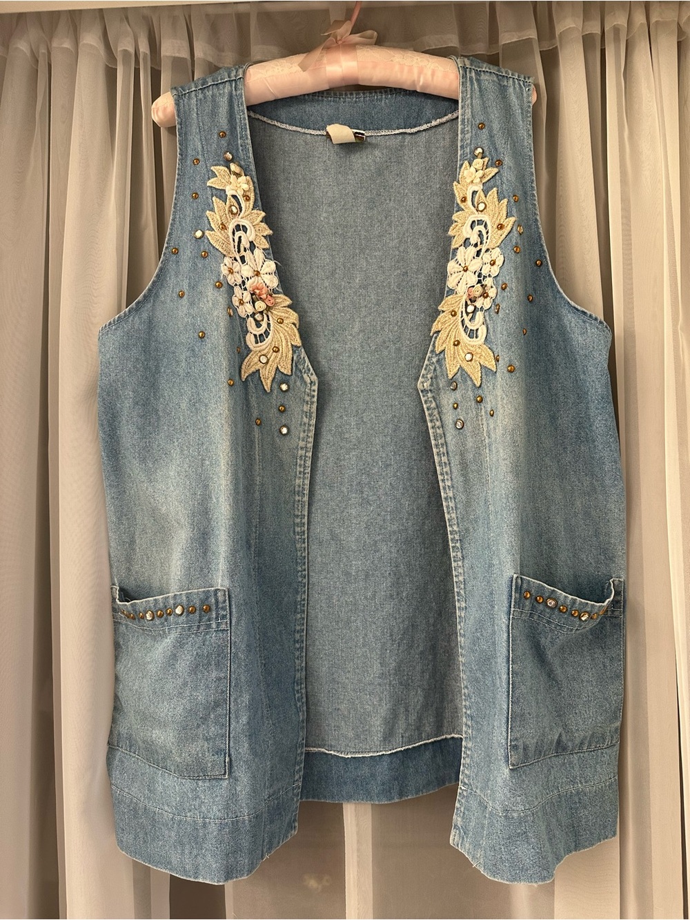 Vtg Cactus California Denim Embroidered Sleeveless Vest